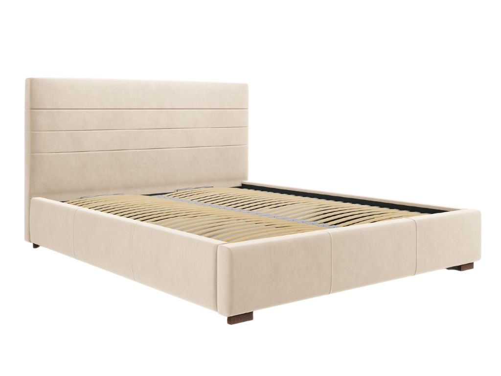 Béžová sametová postel MICADONI ARANDA 140 x 200 cm