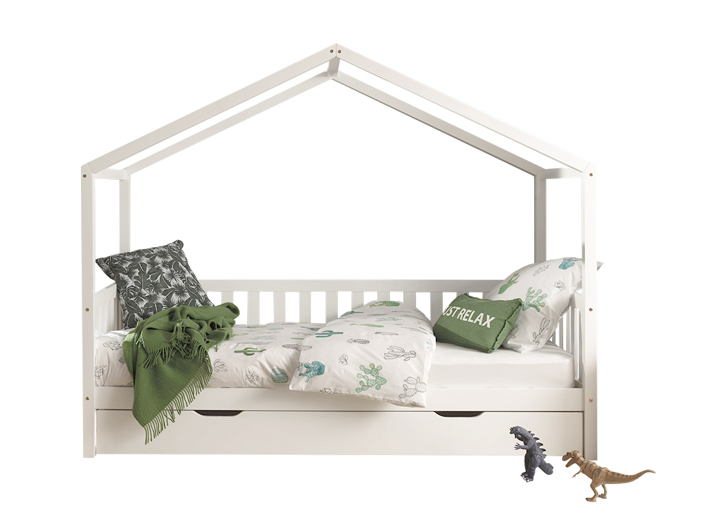 Bílá dřevěná dětská postel se zásuvkou Vipack Dallas 200 x 90 cm