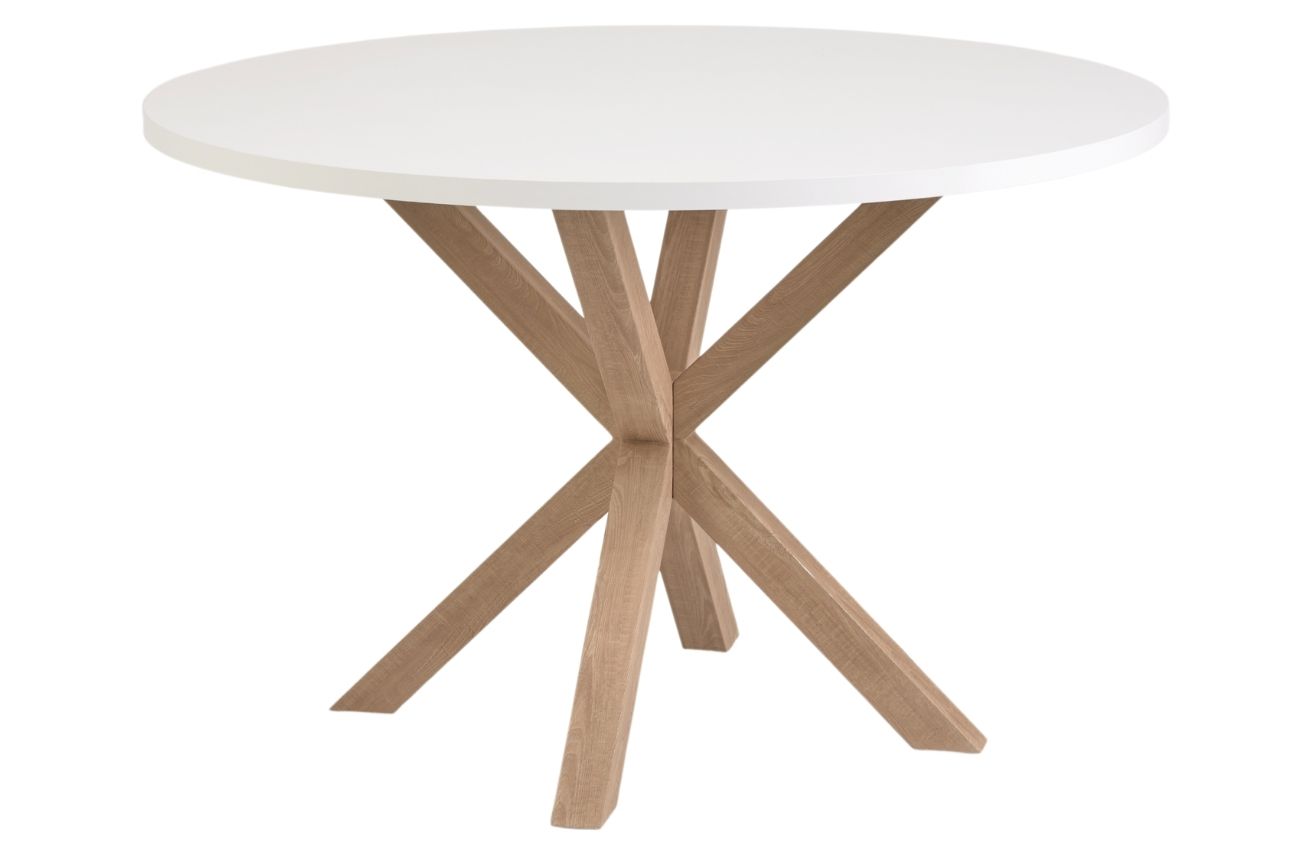 Bílý dřevěný jídelní stůl LaForma Arya Ø 120 cm s přírodní podnoží