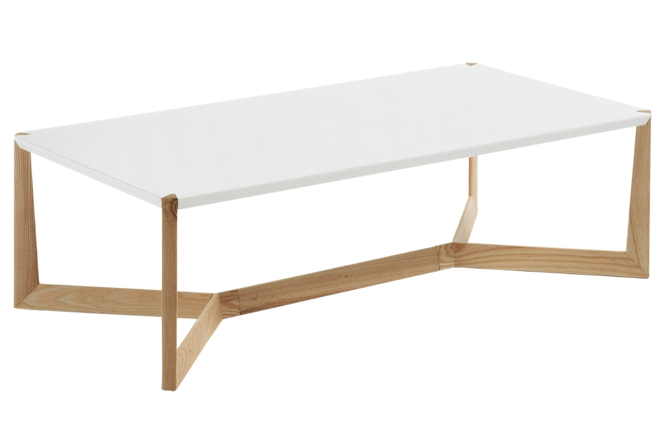 Bílý dřevěný konferenční stolek Laforma Duplex s jasanovou podnoží 120 x 60 cm
