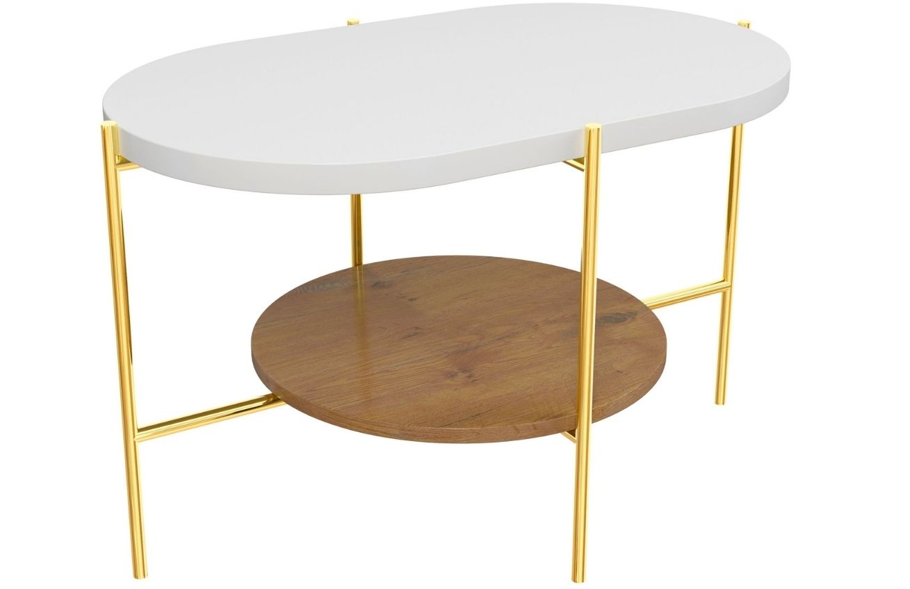Bílý konferenční stolek Skandica Arena se zlatou podnoží 80 x 50 cm