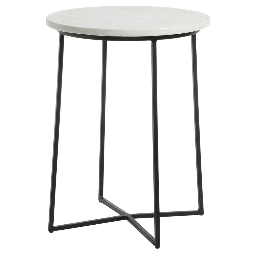 Bílý mramorový kulatý odkládací stolek LaForma Burnet s černou podnoží Ø 41 cm