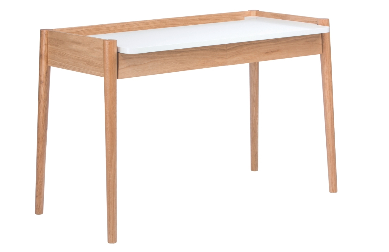 Bílý pracovní stůl Woodman Feldbach s dubovou podnoží 126x60 cm