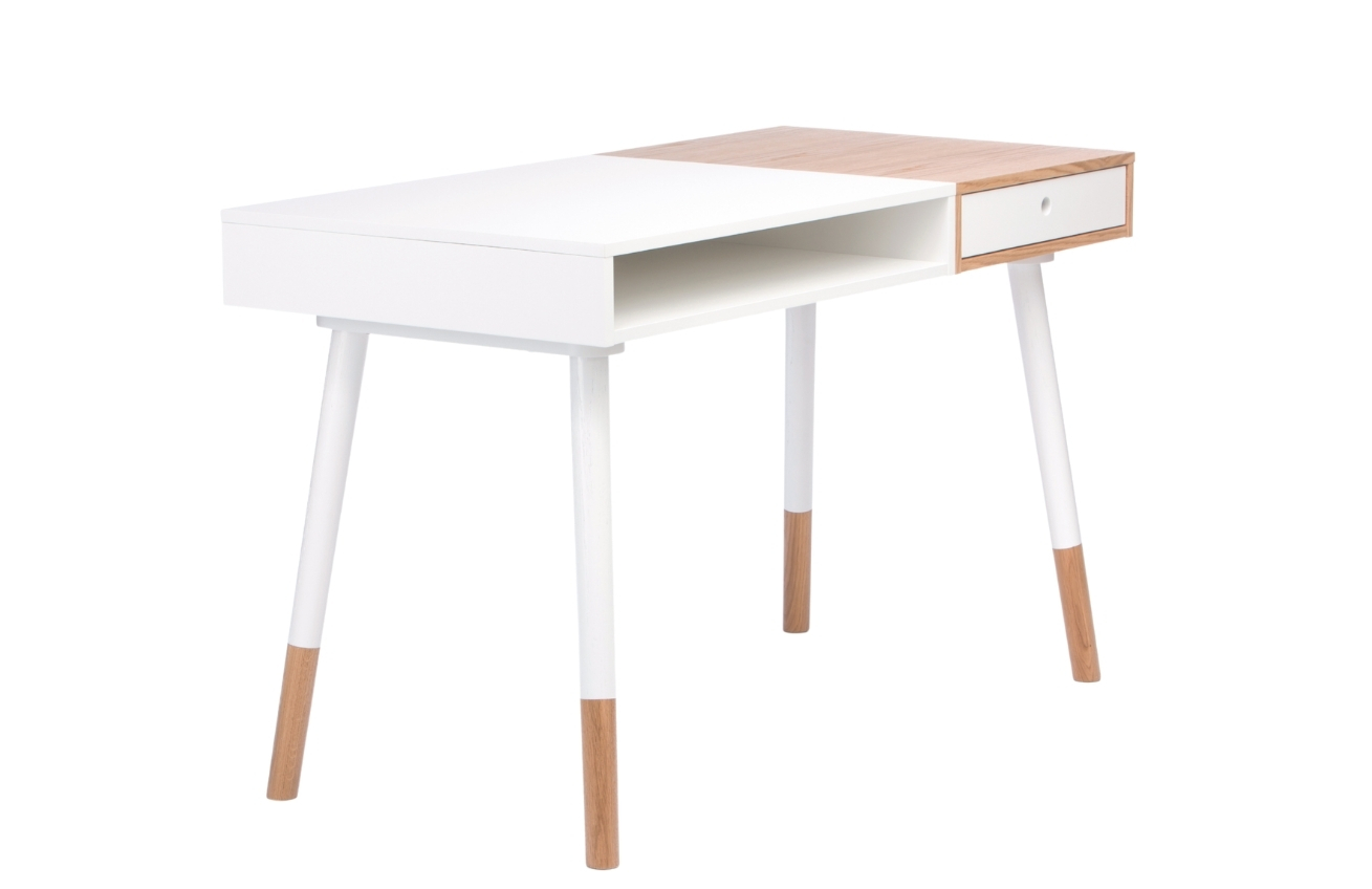 Bílý pracovní stůl Woodman Sonnenblick s dubovou podnoží 120x60 cm