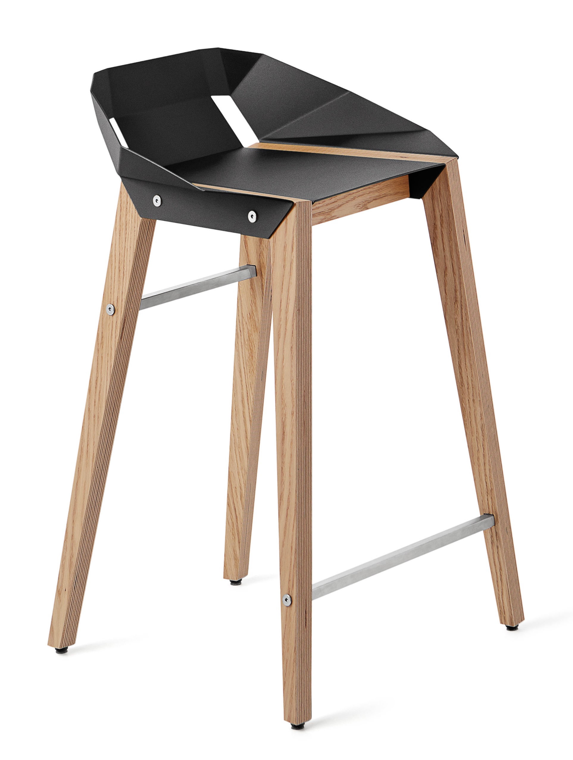 Černá hliníková barová židle Tabanda DIAGO 62 cm s dubovou podnoží