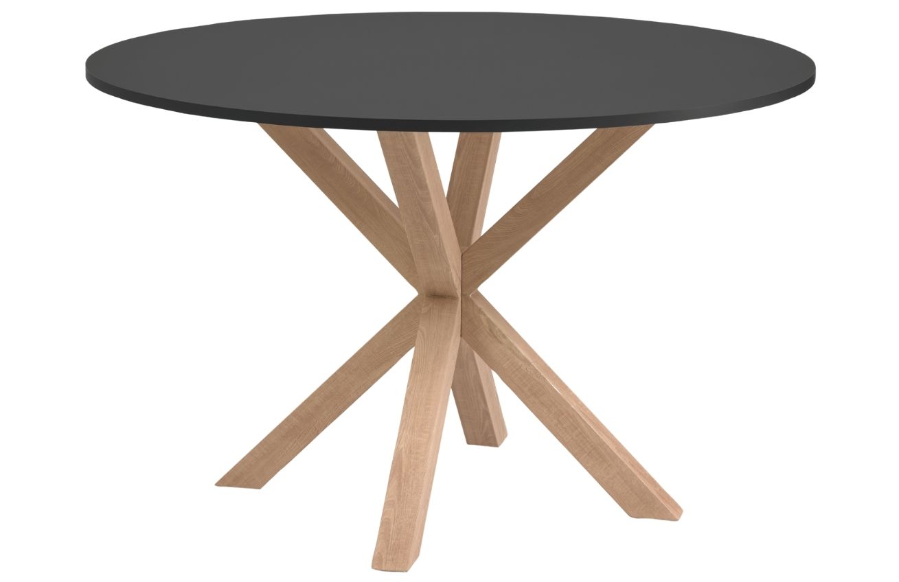 Černý dřevěný jídelní stůl LaForma Arya Ø 120 cm s přírodní podnoží
