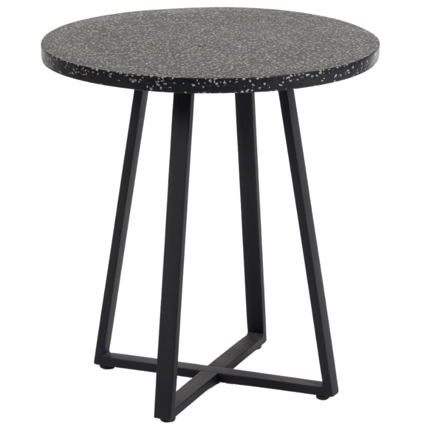 Černý kulatý terrazzo zahradní jídelní stolek LaForma Tella Ø 75 cm