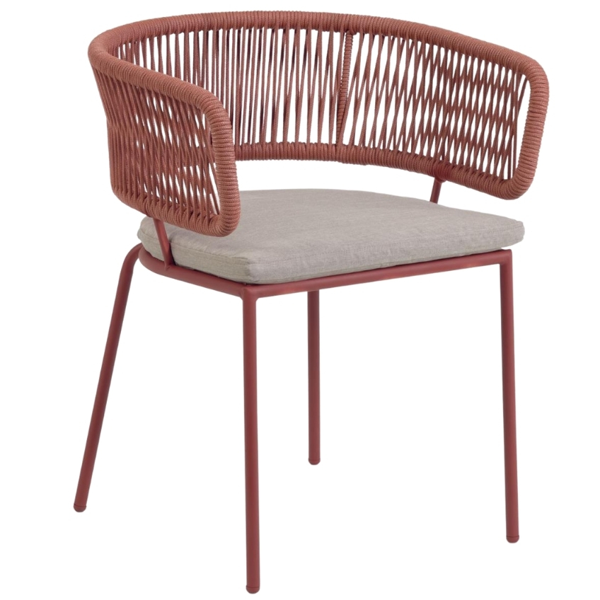 Červeno hnědá pletená židle LaForma Nadin s kovovou podnoží