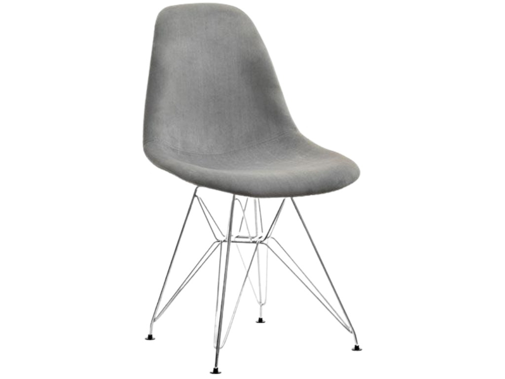 Design Project Šedá sametová jídelní židle DSR s chromovou podnoží