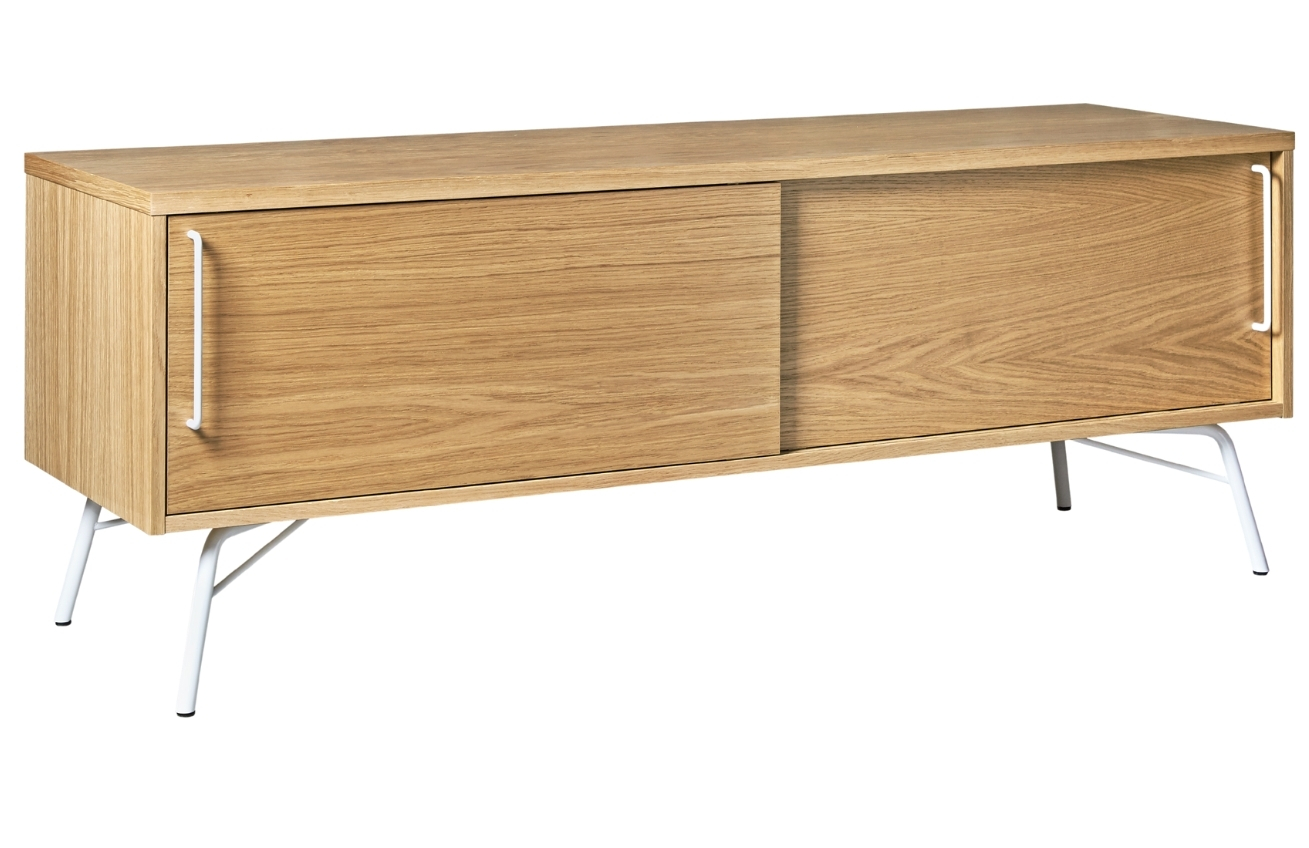 Dubový TV stolek Woodman Ashburn s bílou  kovovou podnoží 145 x 44 cm