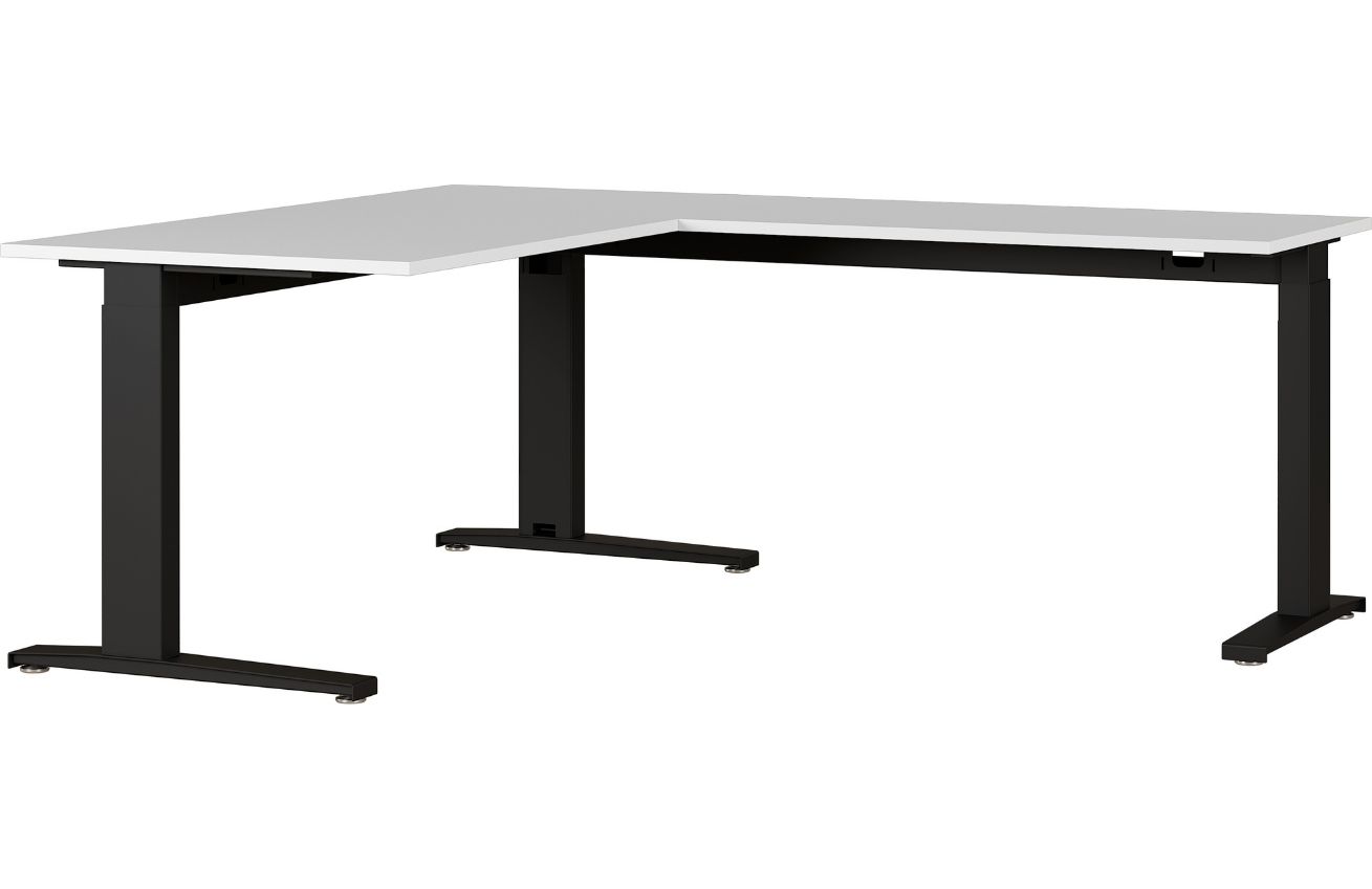 GERMANIA Šedý rohový kancelářský stůl GW Agenda 160x193 cm s černou podnoží