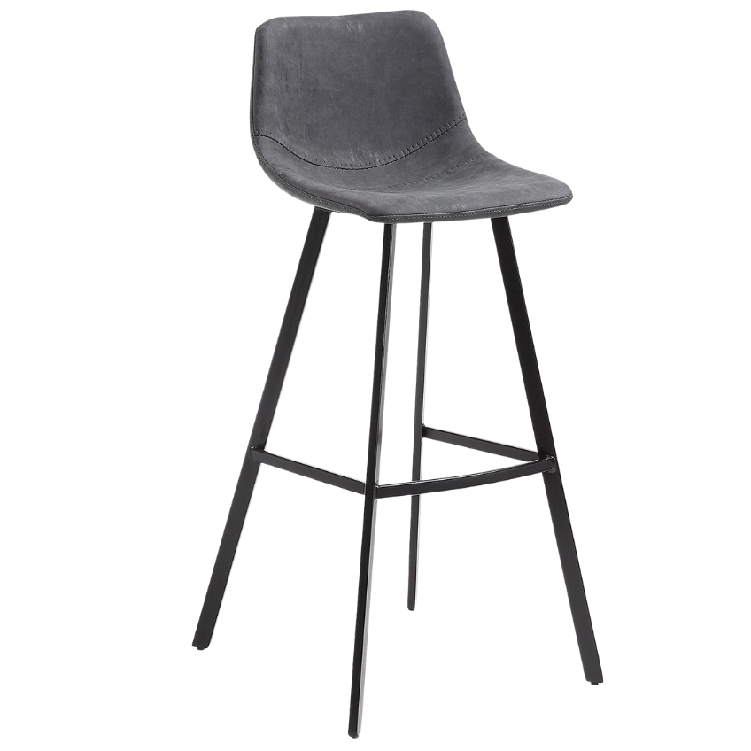 Grafitově černá koženková barová židle LaForma Andi 80 cm s kovovou podnoží