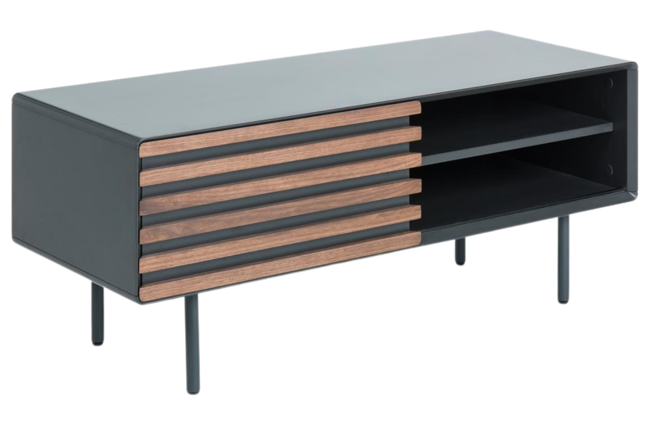 Grafitově černý dřevěný TV stolek LaForma Mahon 120 x 45 cm