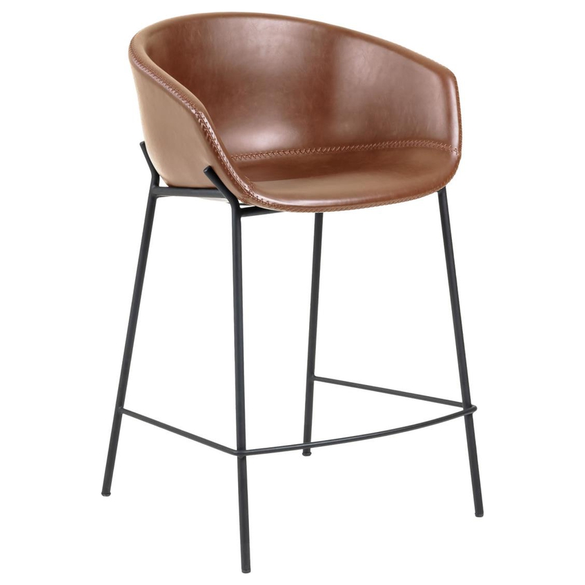 Hnědá koženková barová židle LaForma Zadine 65 cm