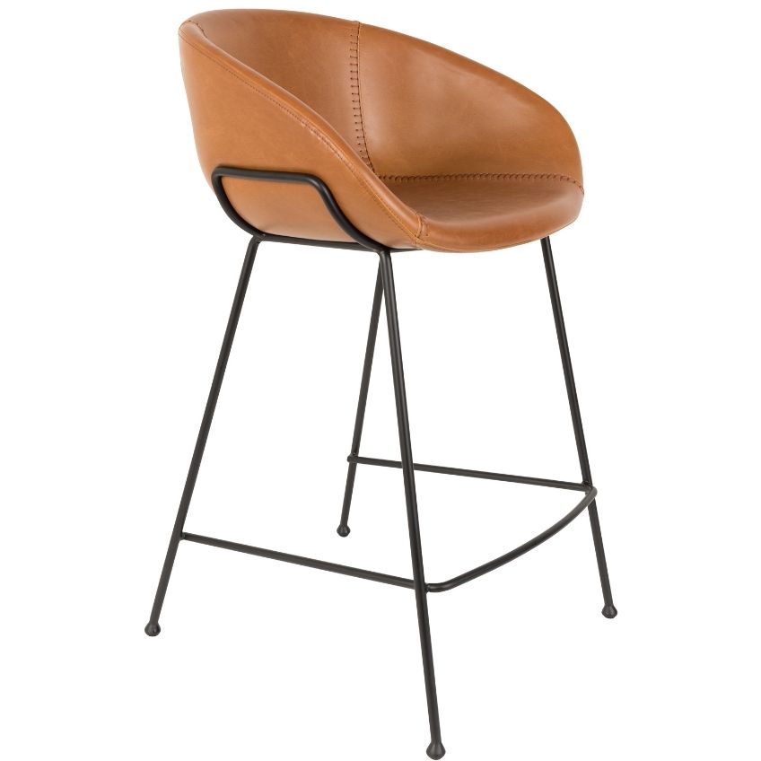 Hnědá koženková barová židle ZUIVER FESTON 65 cm