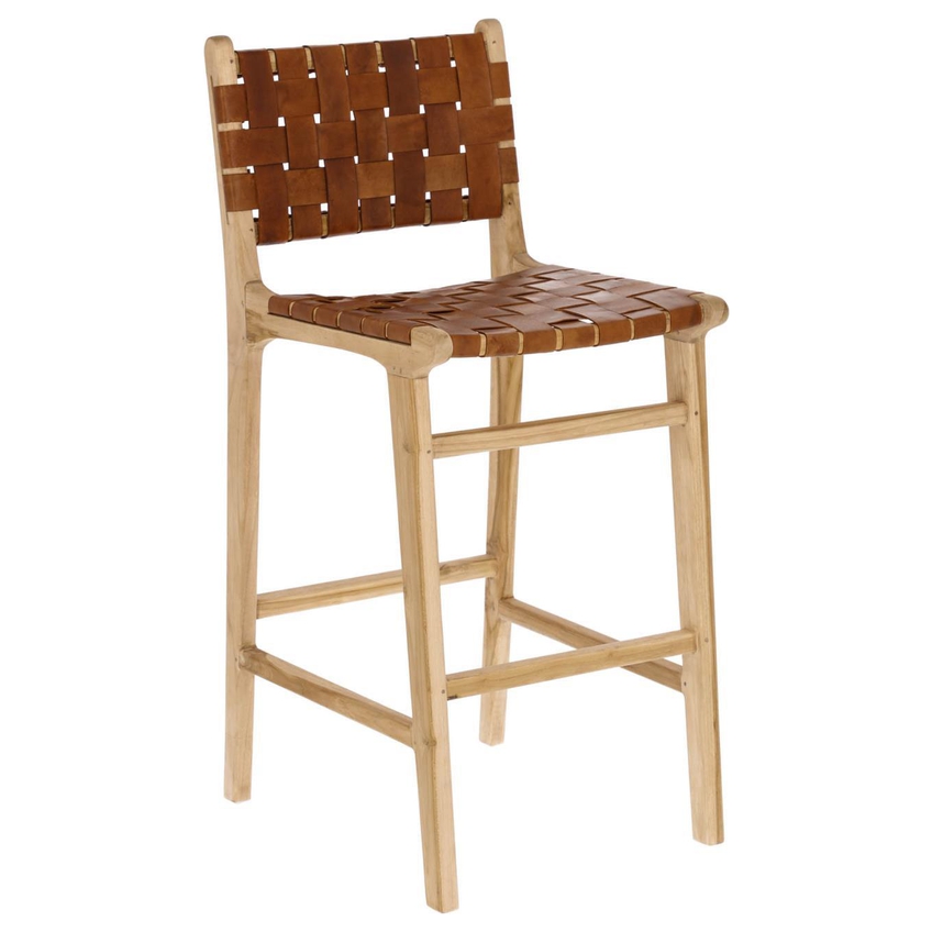 Hnědá teaková barová židle s kůží LaForma Calixta 76 cm