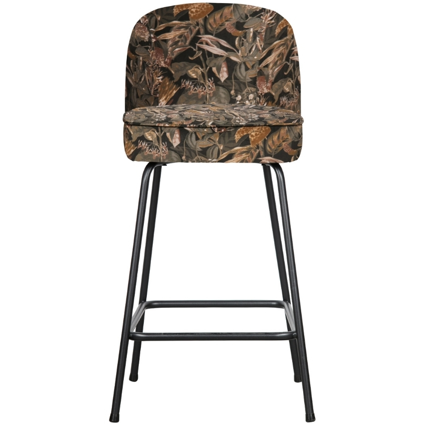 Hoorns Černá sametová barová židle Tergi 65 cm s květinovým vzorem II.