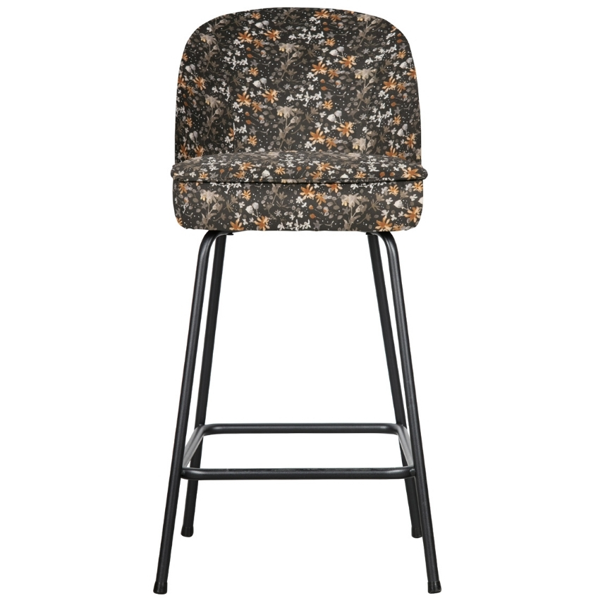 Hoorns Černá sametová barová židle Tergi 65 cm s květinovým vzorem