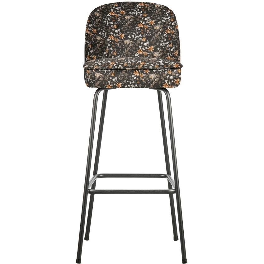 Hoorns Černá sametová barová židle Tergi 79 cm s květinovým vzorem