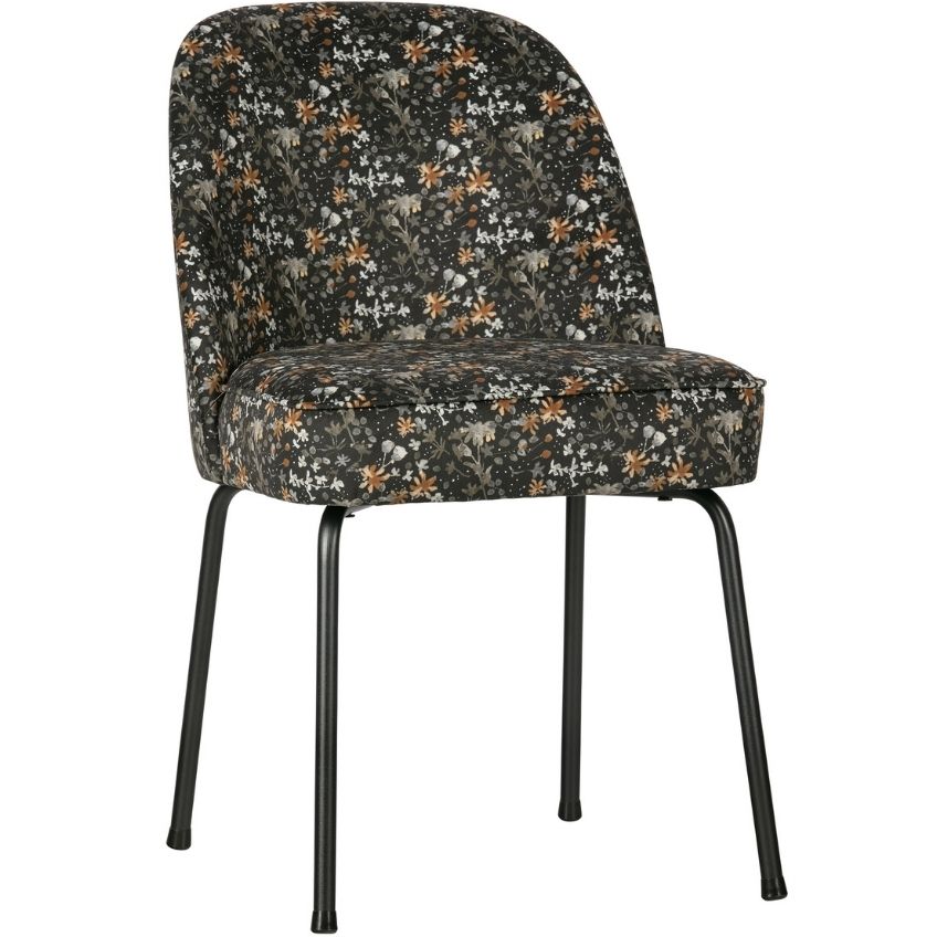 Hoorns Černá sametová jídelní židle Tergi s květinovým vzorem