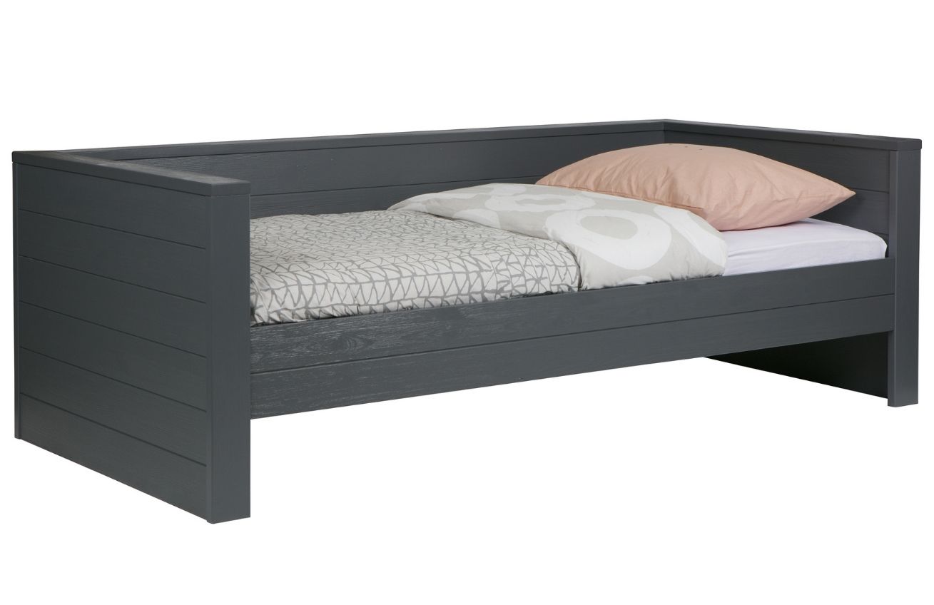 Hoorns Tmavě šedá postel Koben se zvýšeným okrajem 90x200 cm
