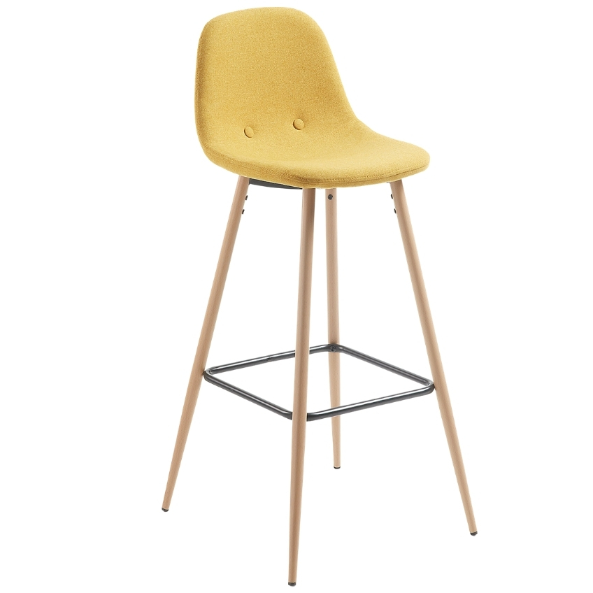 Hořčicově žlutá látková barová židle LaForma Nilson 75 cm s kovovou podnoží