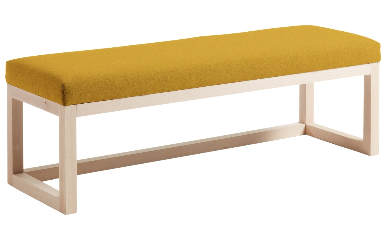 Hořčicově žlutá látková dřevěná lavice LaForma Yola 128 cm