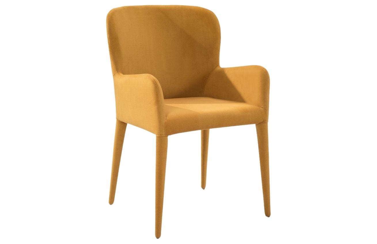 Hořčicově žlutá látková jídelní židle Miotto Aviano s područkami