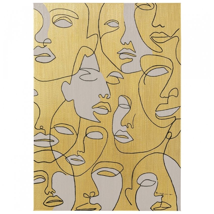 KARE DESIGN Zlatý obraz na plátně Abstrakce Tváře 70 x 100 cm