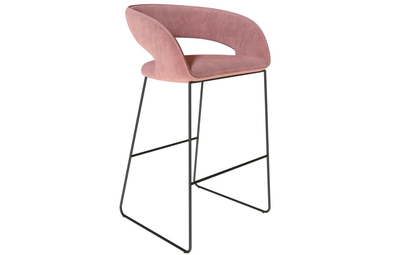 Lososová  sametová barová židle Miotto Aventino s kovovou podnoží 75 cm