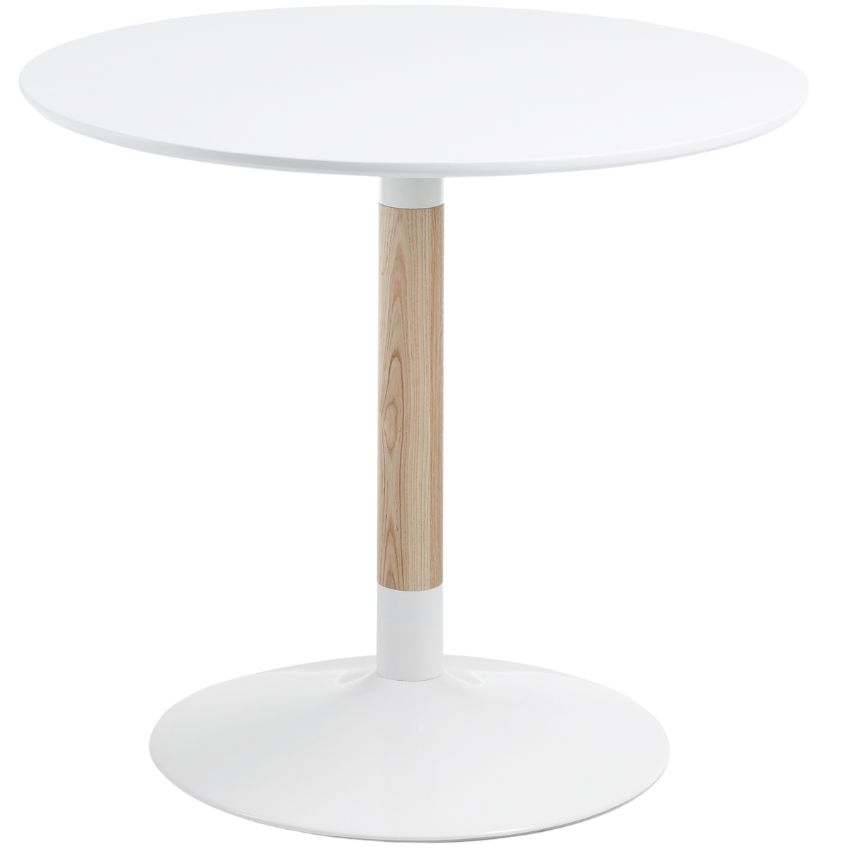 Matný bílý bistro stůl LaForma Tic 90 cm s jasanovou podnoží