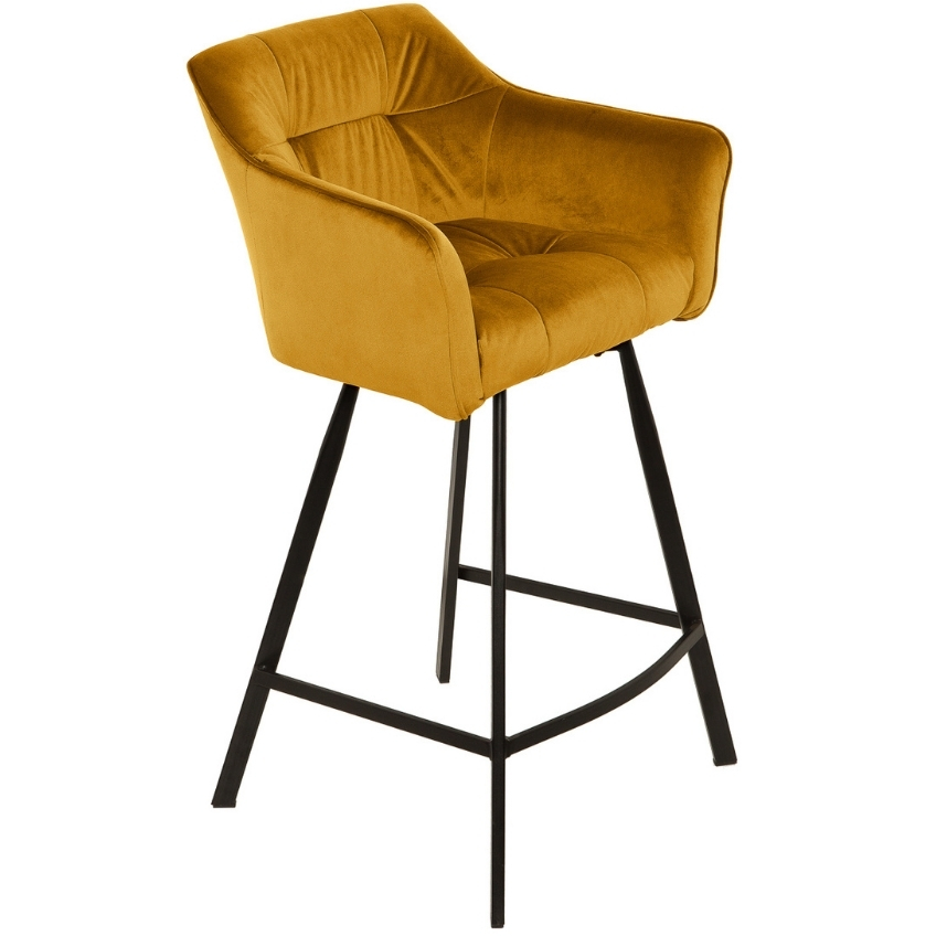 Moebel Living Hořčicově žlutá sametová barová židle Trudy 76 cm