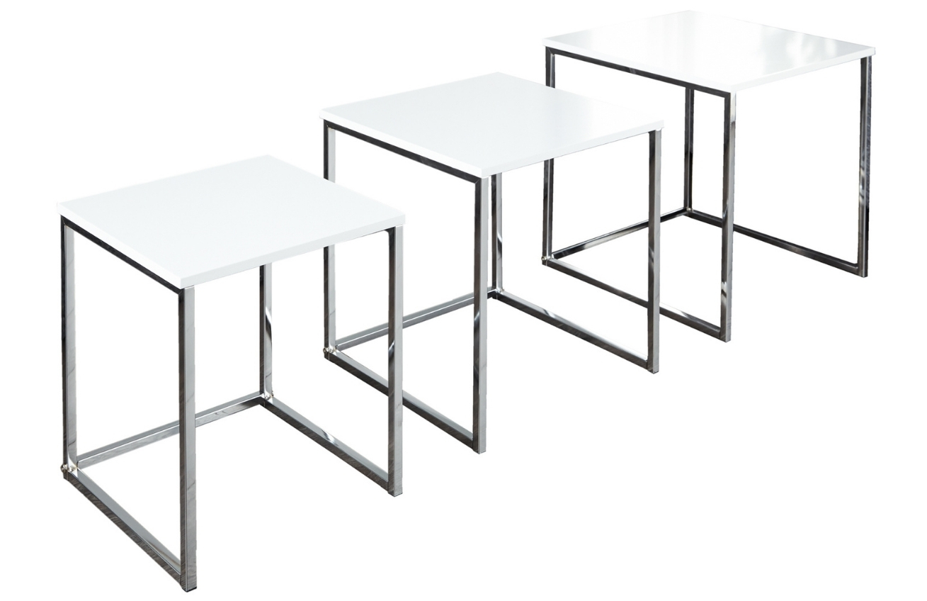 Moebel Living Set tří bílých konferenčních stolků Glam 40x40 cm