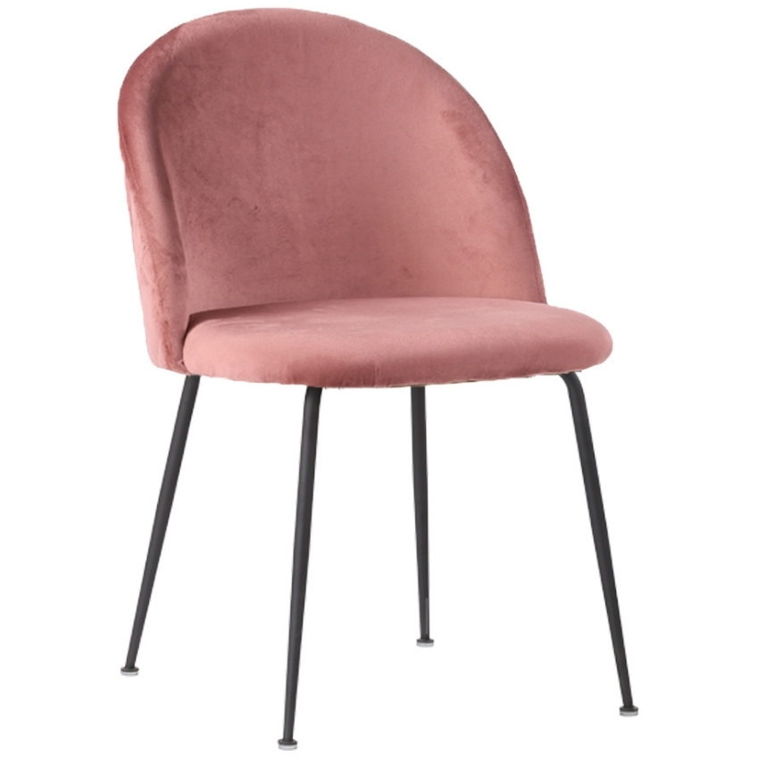 Nordic Living Růžová sametová jídelní židle Anneke s černou podnoží