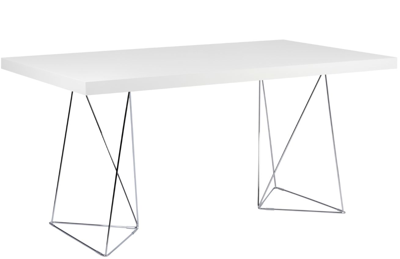 Porto Deco Bílý dřevěný stůl Antonio 160 x 90 cm s chromovanou podnoží
