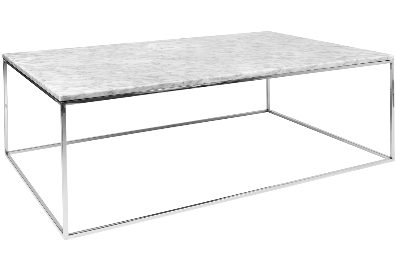 Porto Deco Bílý mramorový konferenční stolek Amaro 120 x 75 cm s chromovanou podnoží