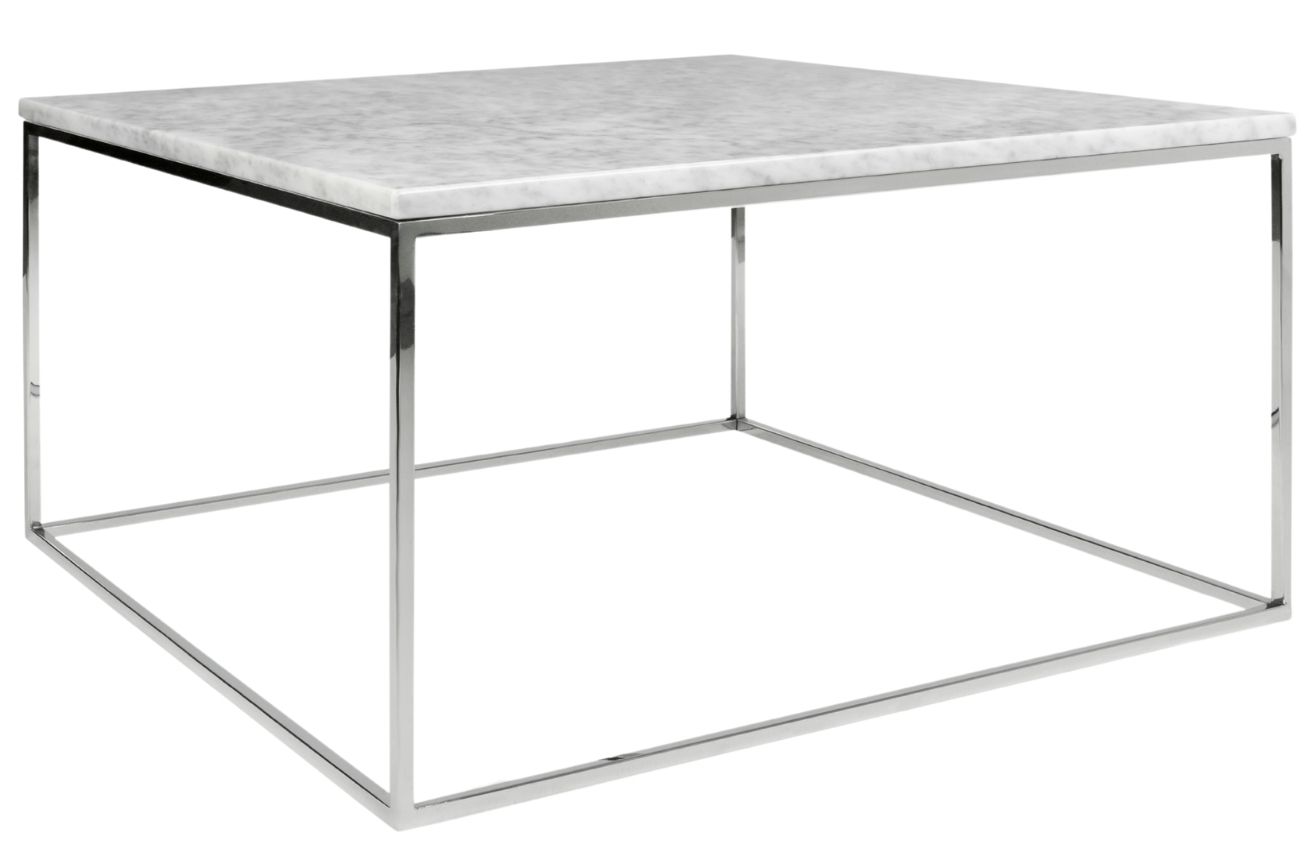 Porto Deco Bílý mramorový konferenční stolek Amaro III s chromovou podnoží 75x75 cm