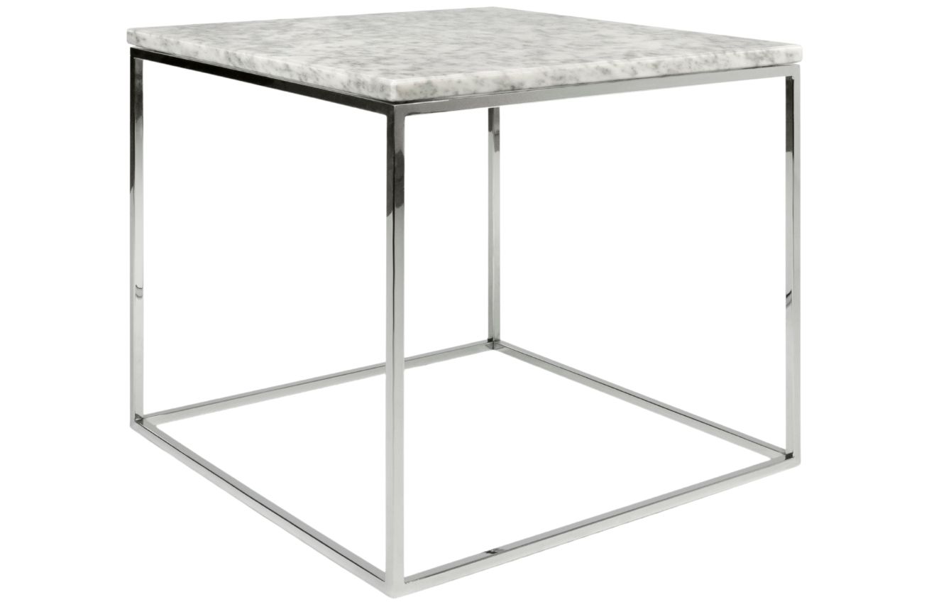 Porto Deco Bílý mramorový konferenční stolek Amaro s chromovou podnoží 50 x 50 cm