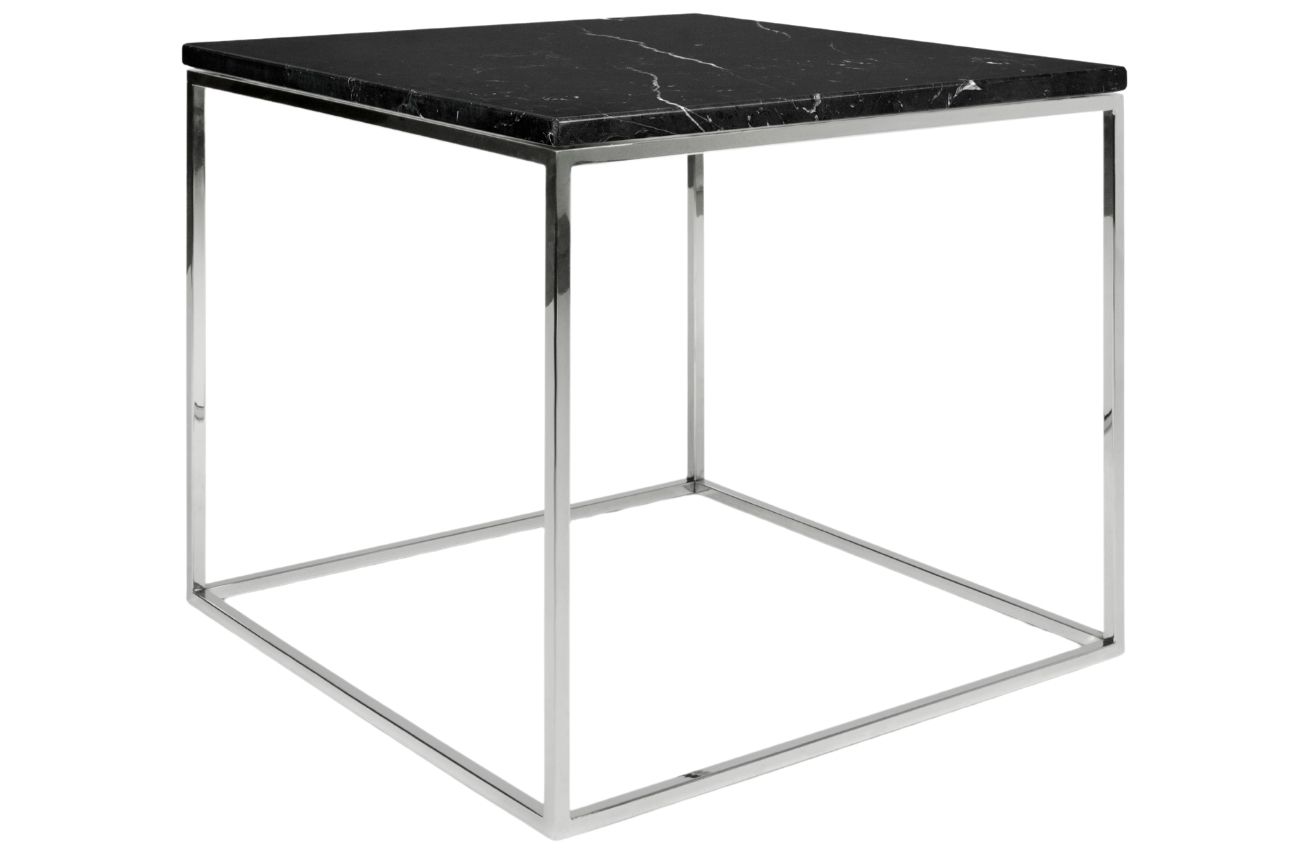 Porto Deco Černý mramorový konferenční stolek Amaro s chromovou podnoží 50 x 50 cm