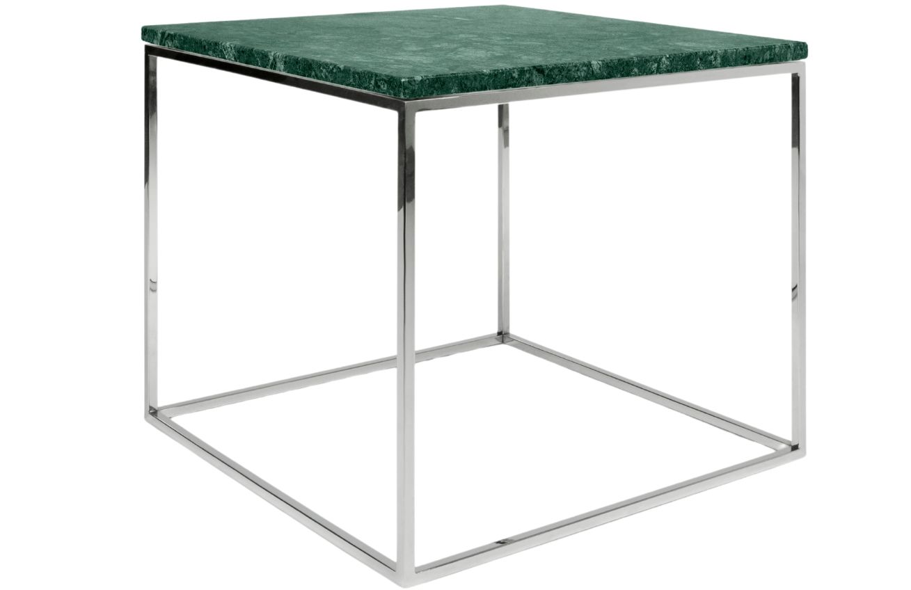 Porto Deco Zelený mramorový konferenční stolek Amaro s chromovou podnoží 50 x 50 cm