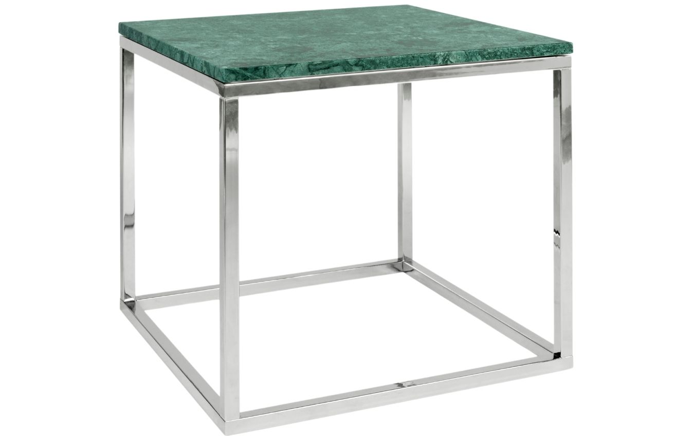 Porto Deco Zelený mramorový konferenční stolek Xanti s chromovou podnoží 50 x 50 cm