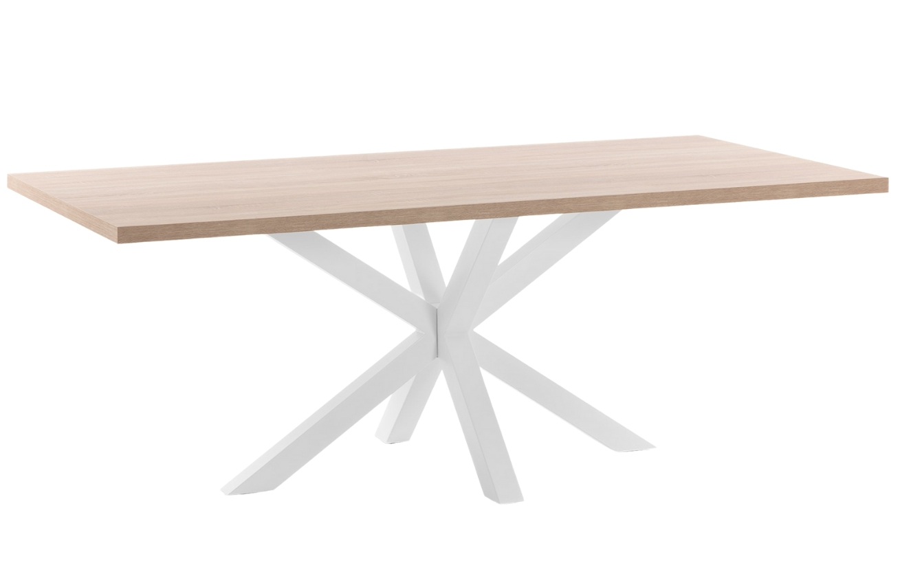 Přírodní dřevěný jídelní stůl LaForma Arya 200 x 100 cm s bílou kovovou podnoží