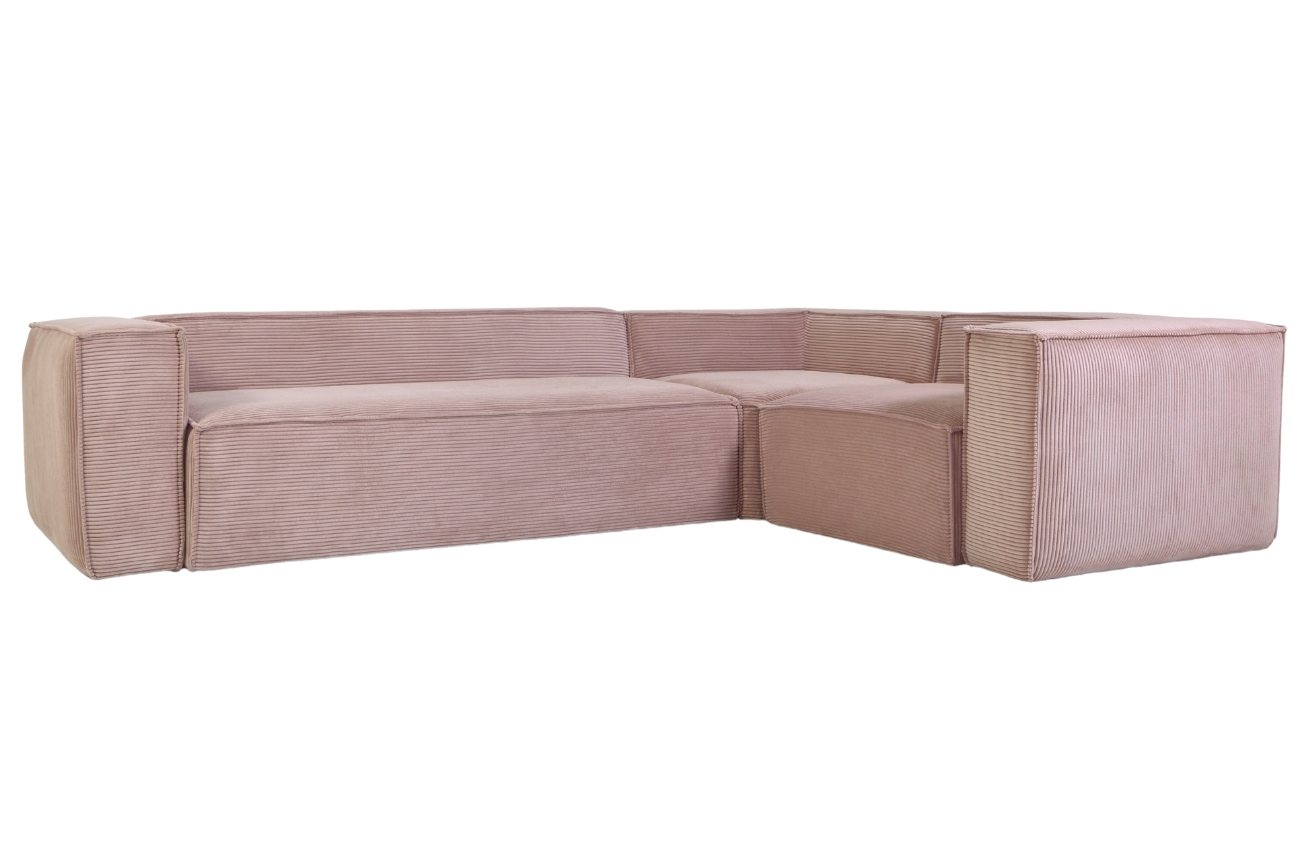 Růžová manšestrová čtyřmístná rohová pohovka LaForma Blok 320 x 230 cm