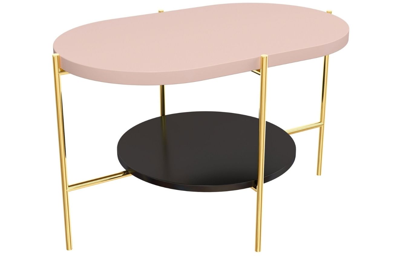 Růžový konferenční stolek Skandica Arena se zlatou podnoží 80 x 50 cm