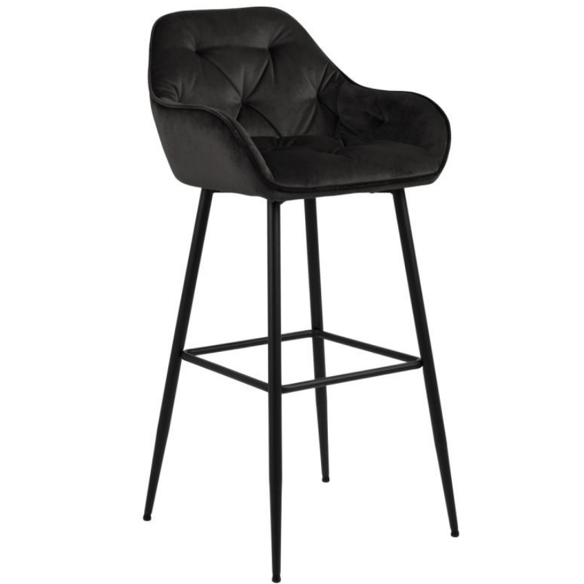 SCANDI Antracitově šedá sametová barová židle Norman 75 cm