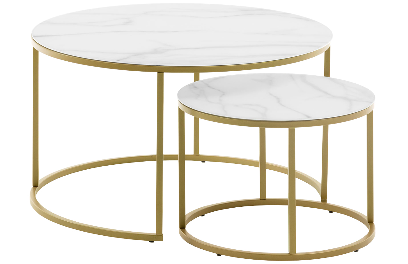 Set dvou zlatých kovových konferenčních stolků LaForma Leonor 80/50 cm