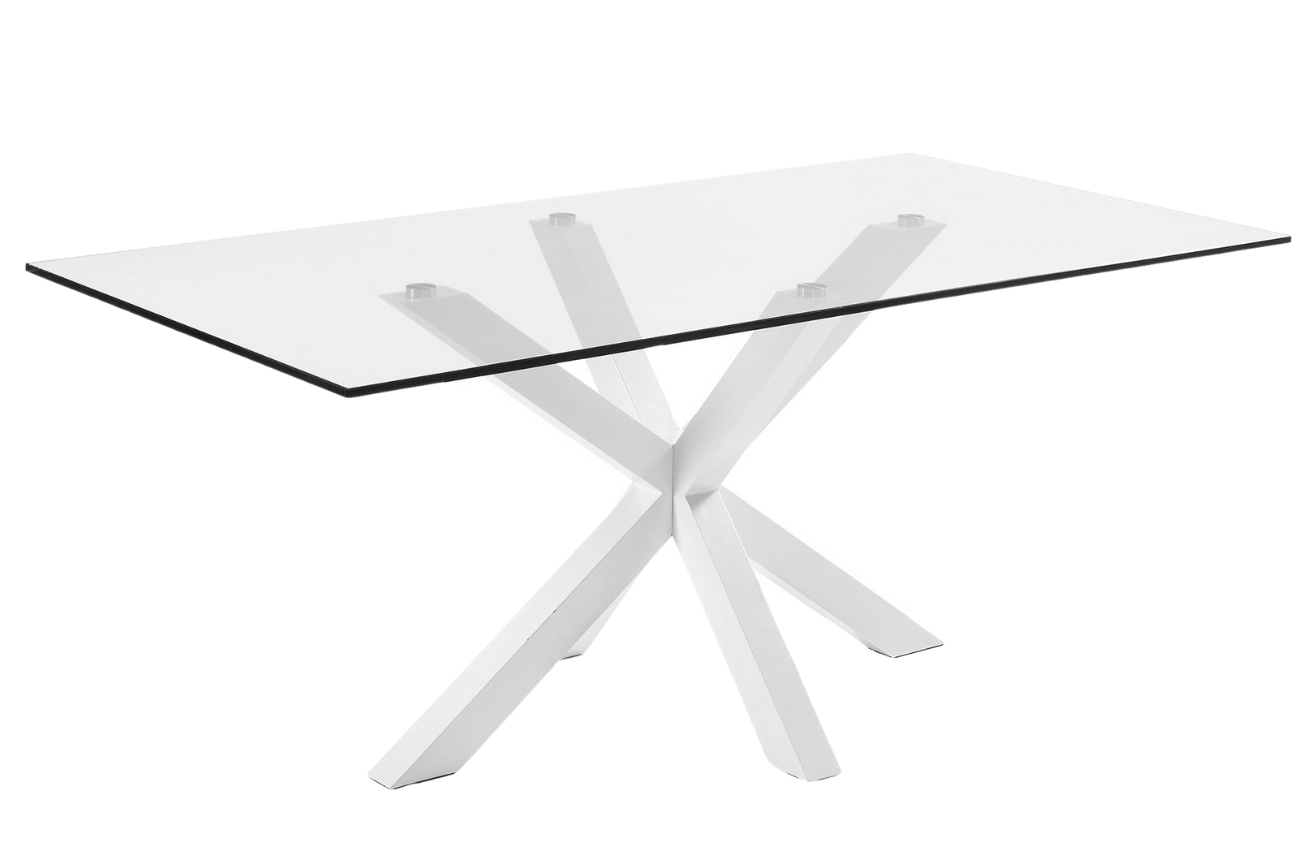 Skleněný jídelní stůl LaForma Arya 200 x 100 cm s bílou kovovou podnoží
