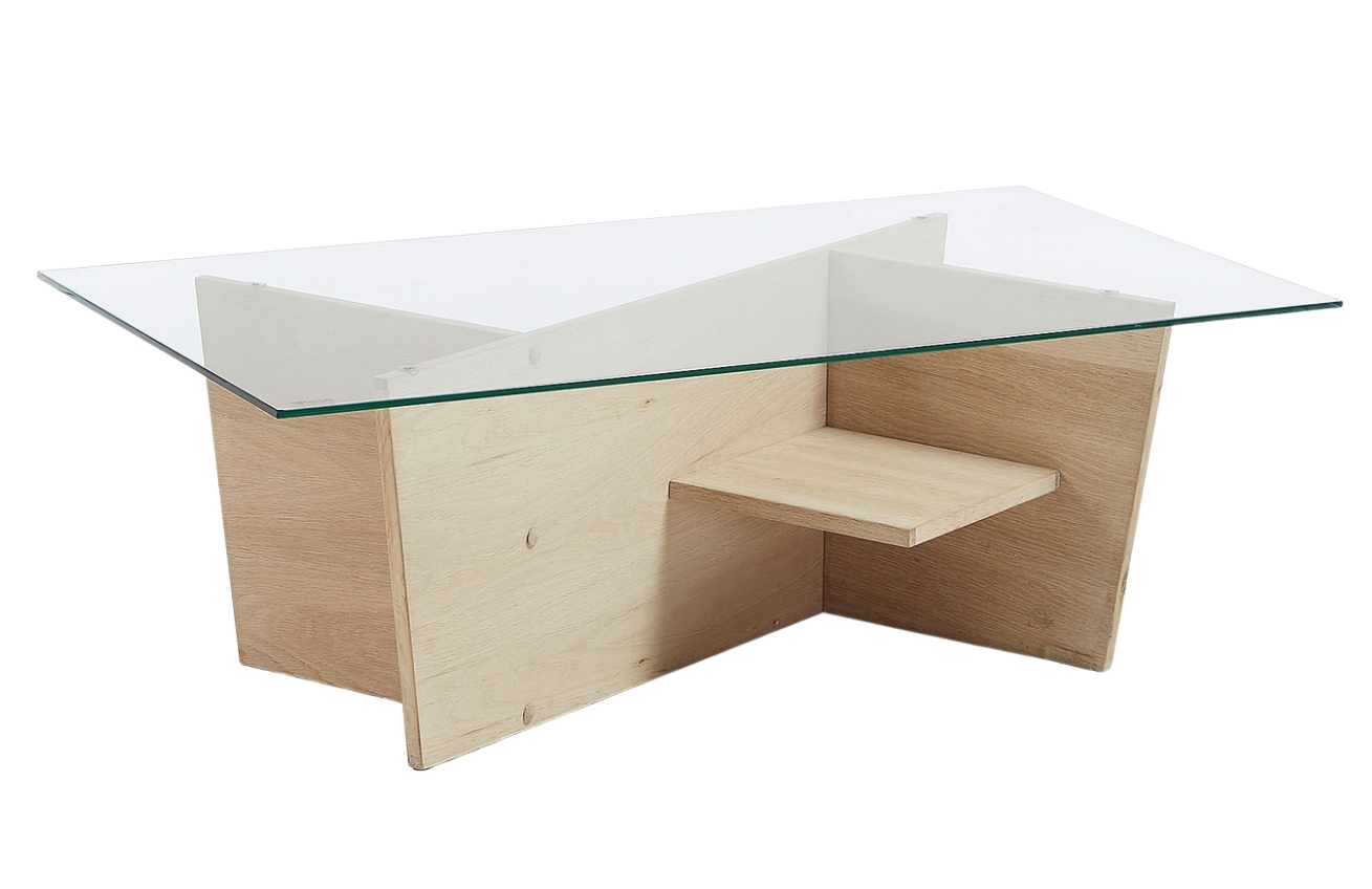 Skleněný konferenční stolek LaForma Balwind s dubovou podnoží 110 x 60 cm