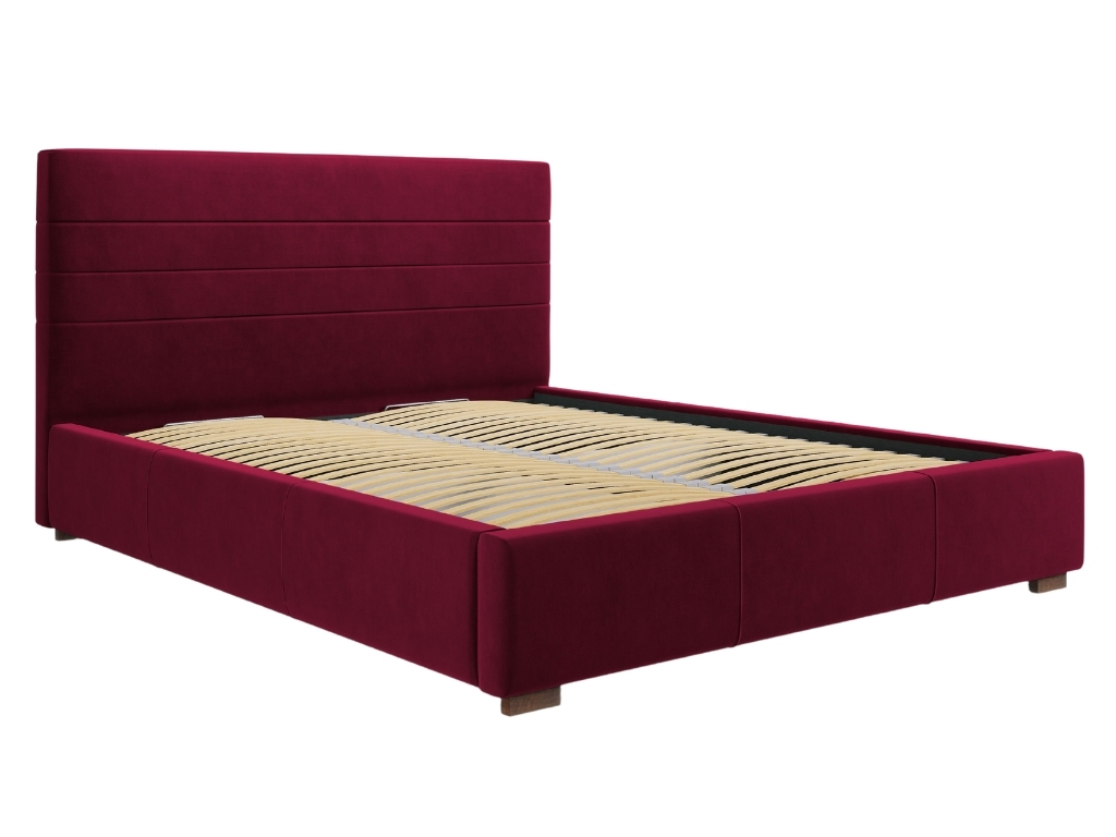 Vínově červená sametová postel MICADONI ARANDA 140 x 200 cm