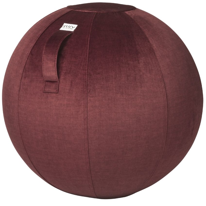 Vínově červený sametový sedací / gymnastický míč  VLUV BOL WARM Ø 75 cm